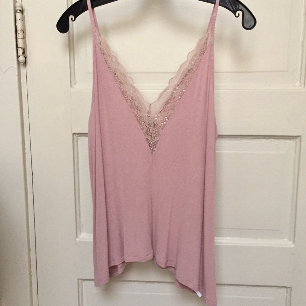 American Eagle Soft & Sexy Rib Tank Top Pink Small